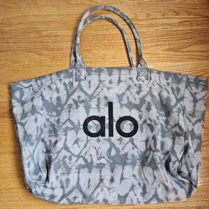 ALO Yoga Gray Tie Dye Large Canvas Tote Bag Gym Travel Carry-on